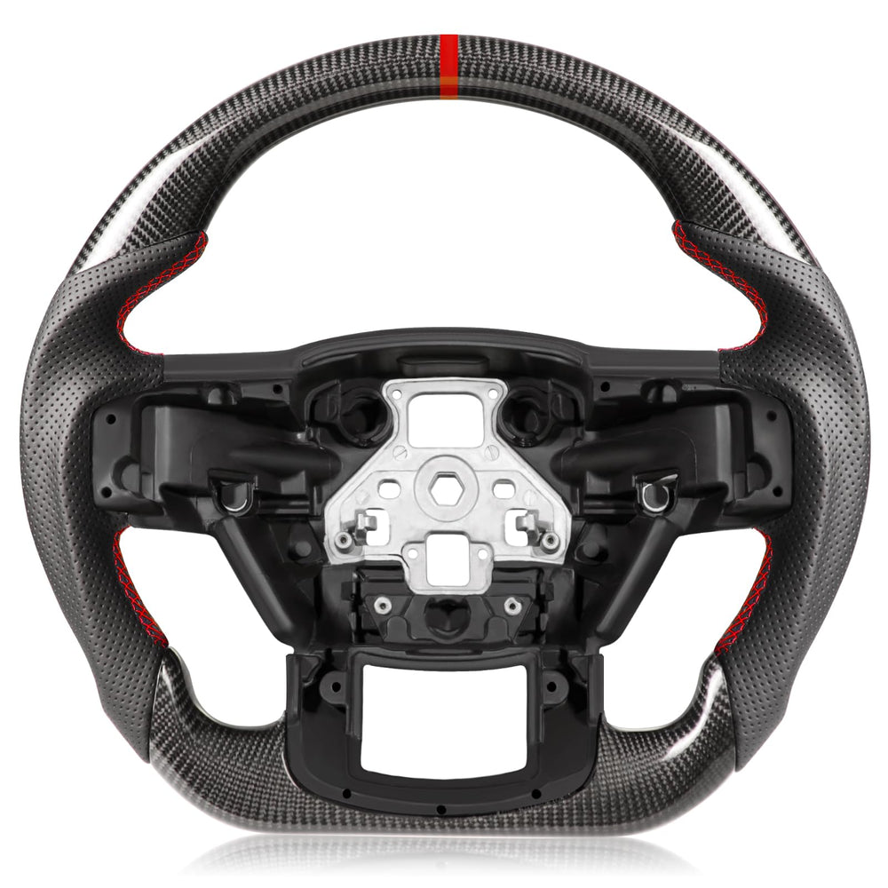 TESFEEL Real 3K carbon fiber steering wheel for Ford F-150 with D-shape profile for improved control