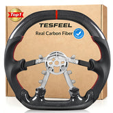 TESFEEL carbon fiber steering wheel with Double D shape for Corvette C5, precise fit.