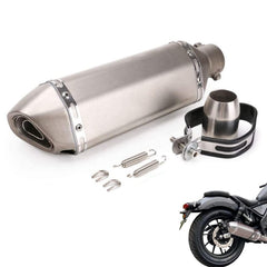 Tesmirror exhaust muffler side view showing compact universal slip-on design