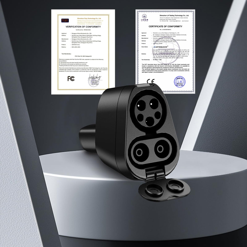TEVCHARMOVE IP67 outdoor-ready CCS to Tesla adapter.