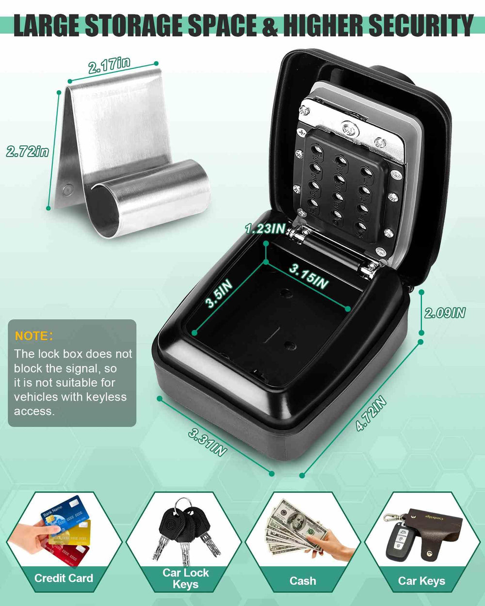 Tevlaphee lock box mounted on wall with included hardware for home or office use.