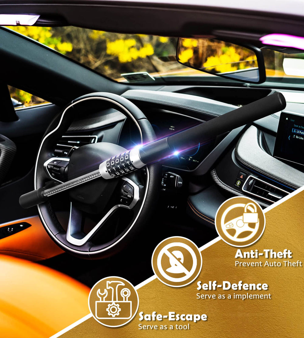 Tevlaphee steering lock dial assembly showing five-dial security options.