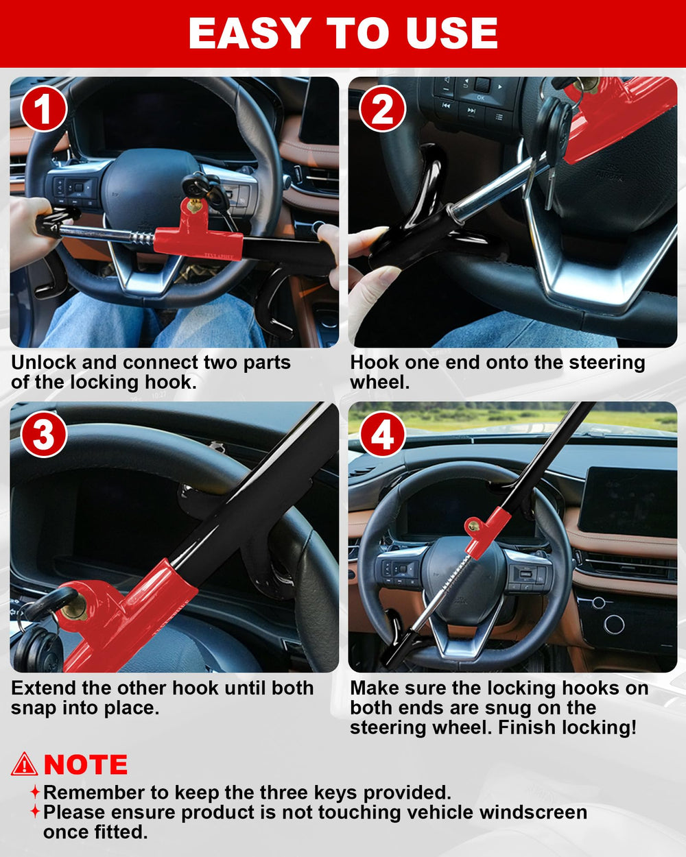 Tevlaphee steering lock installed in car for added peace of mind.