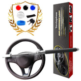 Tevlaphee steering wheel lock securely mounted on the wheel, acting as a strong theft deterrent.