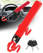 Tevlaphee steering wheel lock in red, front view showing visibility as a deterrent.