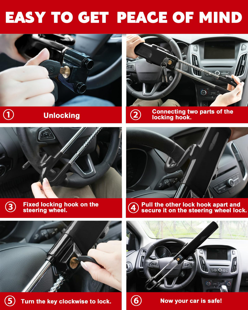 Tevlaphee lock fits steering wheels from 4.9 to 13 inches for many vehicles.