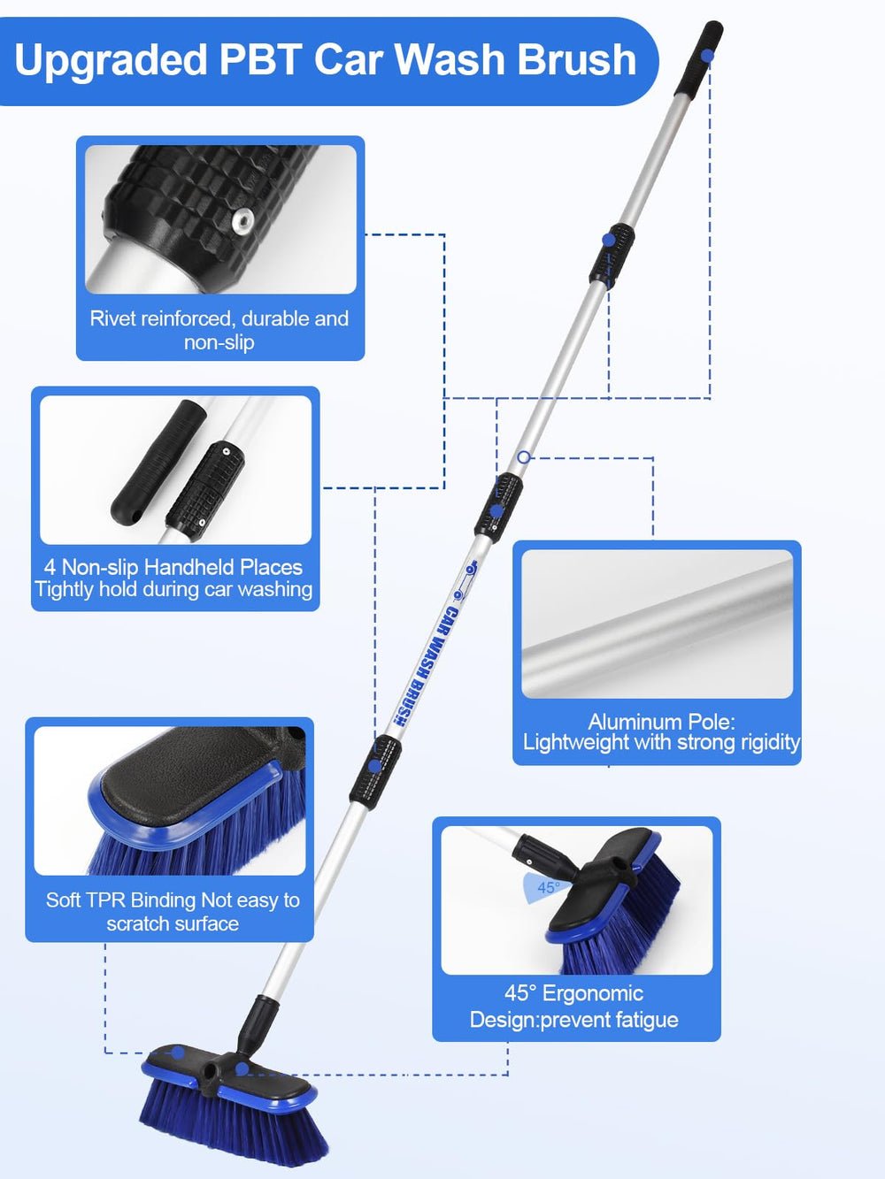 TEYOUAI car wash brush 45-degree angled design reduces bending.
