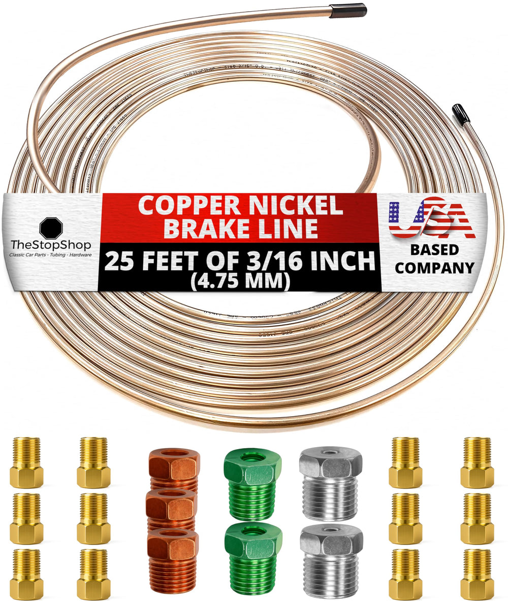 The Stop Shop copper nickel brake line 25 ft roll for versatile automotive plumbing.