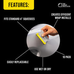 The Wrap Institute Banana Buffer demonstrates compatibility with standard 4-inch squeegees for seamless vinyl work.