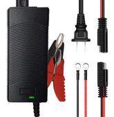 ThePRO 12V LiFePO4 charger front view powering a motorcycle safely.