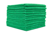 The Rag Company green 16x16 microfiber towel for streak-free kitchen surfaces.