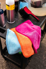 The Rag Company car-detailing glass towel smooths glass and protects finishes