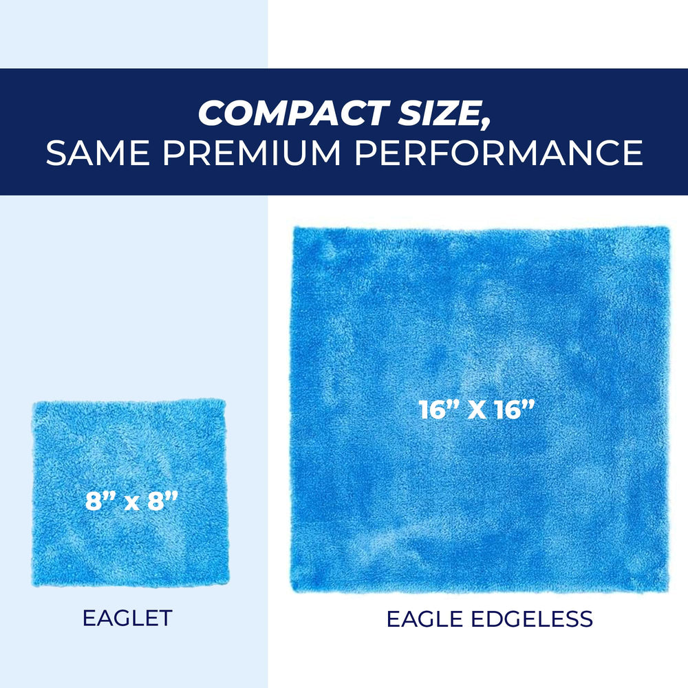 The Rag Company Eaglet 500 blue 8x8 towel plush absorption for wax work.