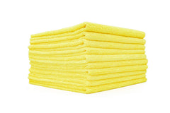 The Rag Company Edgeless 300 towel front view highlights a bright yellow towel for safe polishing