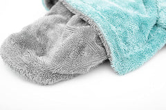Liquid8r towel in aqua blue and grey demonstrates edge-to-edge softness on finishes.