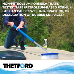 Thetford Rubber Roof Cleaner tackles heavy grime and chalk buildup effectively.