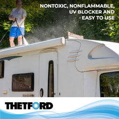 Thetford Rubber Roof Cleaner helps prevent black streaks after rinse.