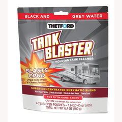 Thetford Tank Blaster packaging with 4 x 1.6 oz packets for RV waste tanks.