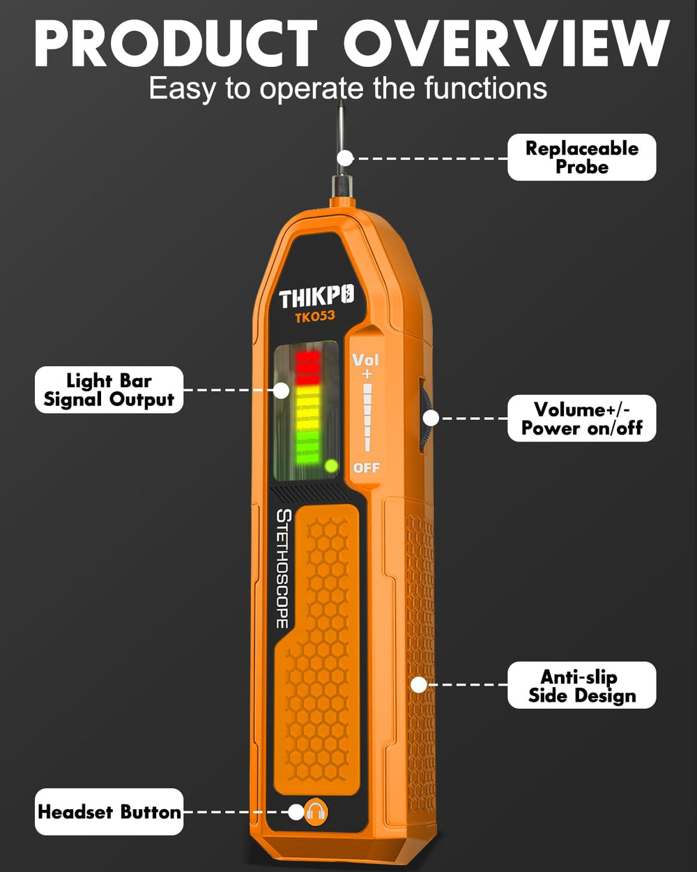 THIKPO EVA case securely stores probes, headset, and battery.