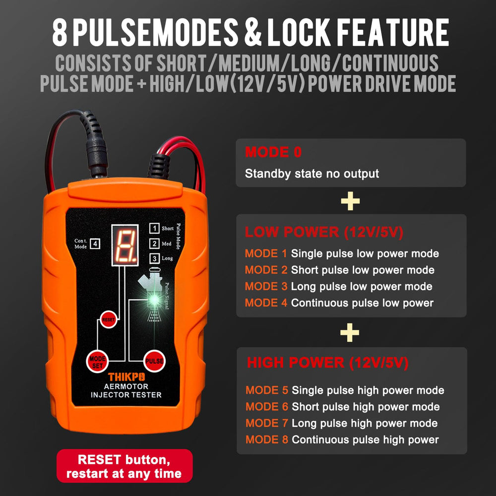 THIKPO tester kit pulse modes display showing testing options