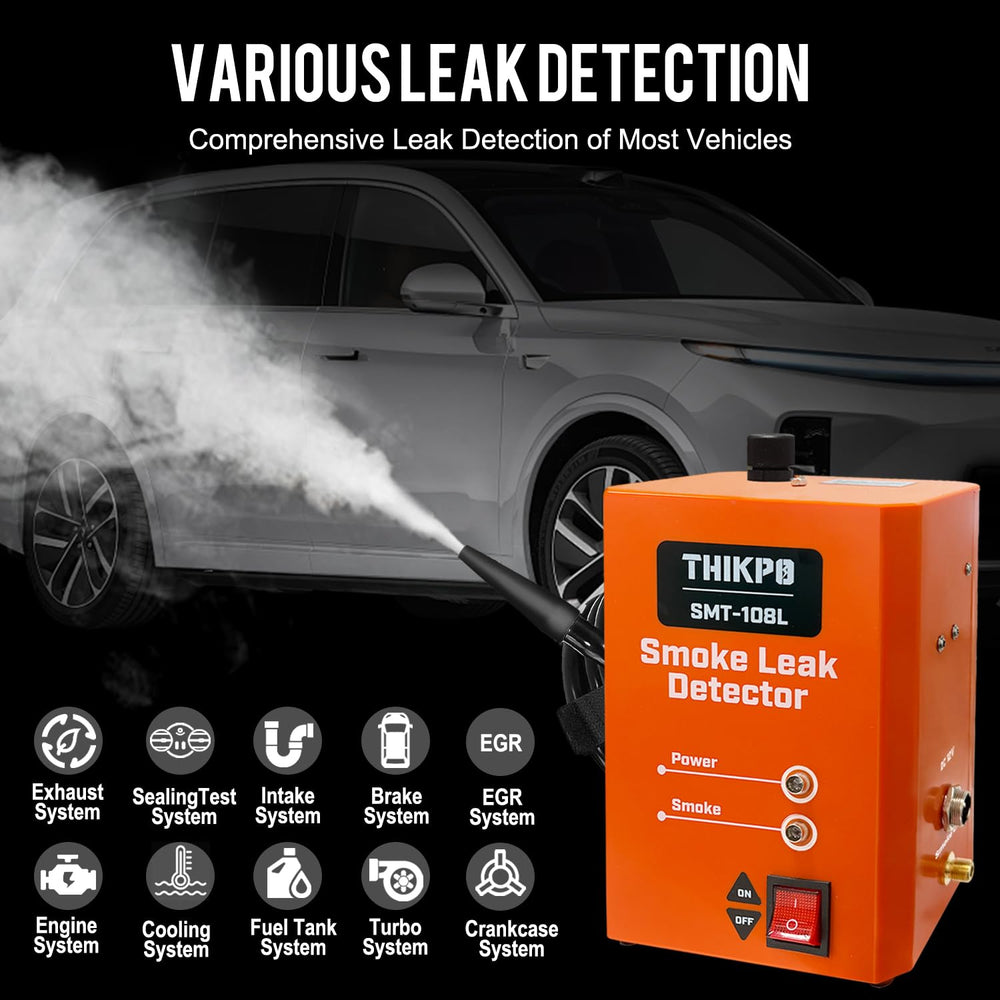 THIKPO tester applying smoke to EVAP vacuum system shows precise leak localization.