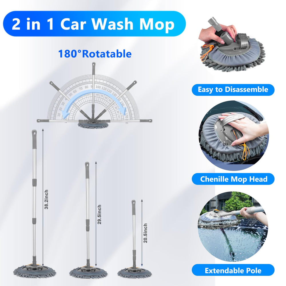 ThinkLearn car brush mop with rotating head reaches tough spots