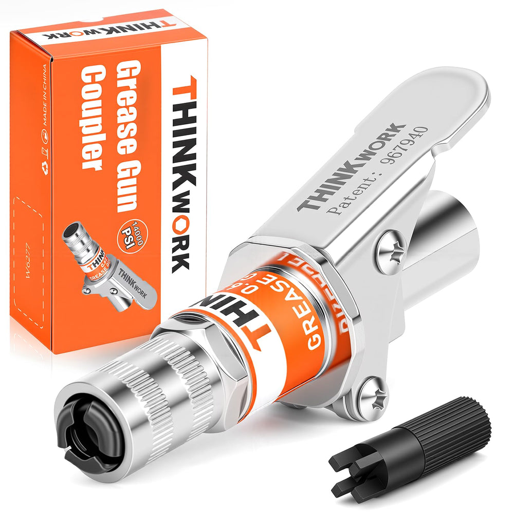 THINKWORK grease gun coupler with locking mechanism ensures secure connection during high-pressure use.