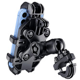 Thlevel motorcycle mount demonstrating the secure clamp for quick one-handed mounting.