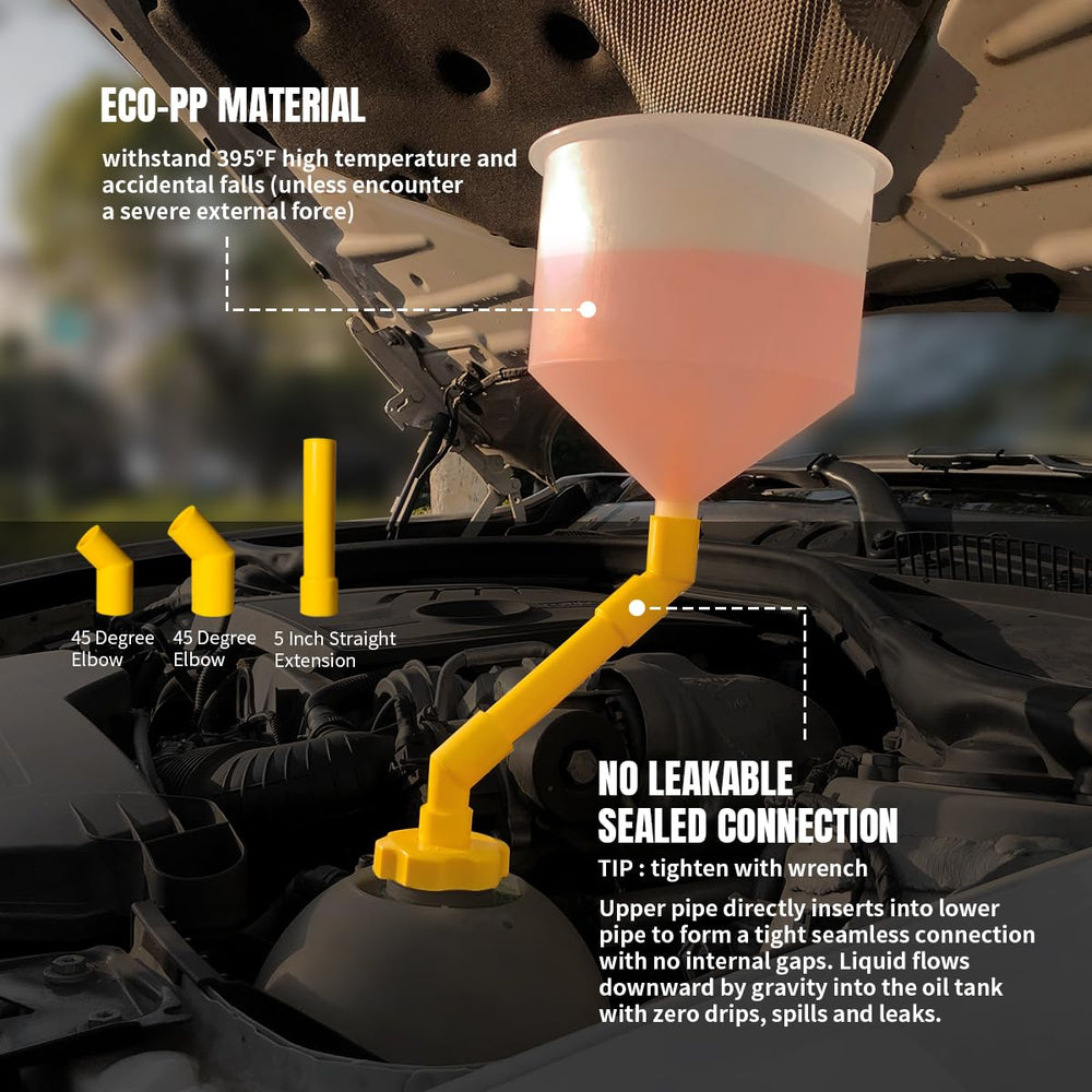 Thorstone No-Spill coolant funnel kit top view highlights a clear funnel for cleaner refills.