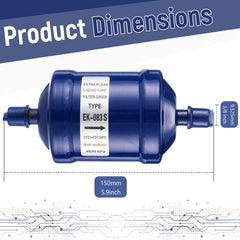 Threlaco EK-083S flow drier installation options showing horizontal or vertical mounting.