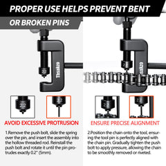 Thsakzo pin alignment with chain ensures centered rivet positioning