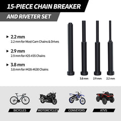 Thsakzo pin sizes 2.2mm, 2.9mm, 3.8mm fit multiple chain pitches.