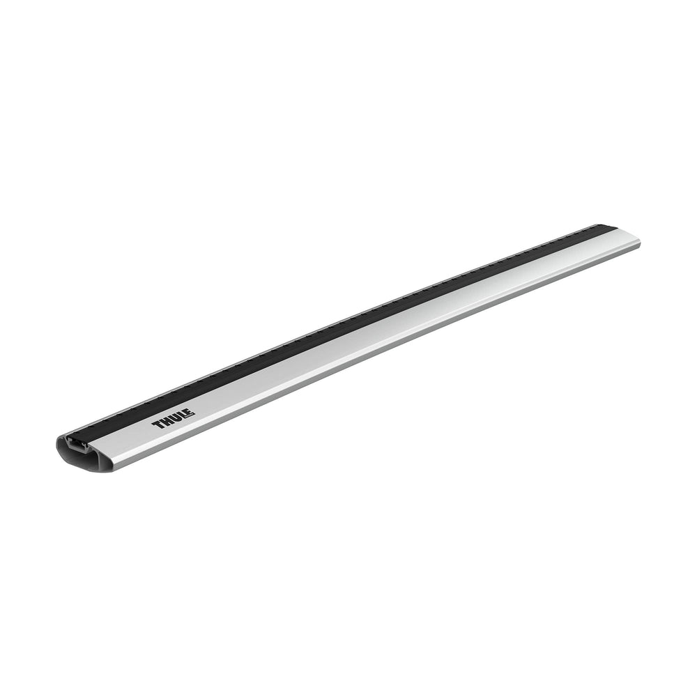 Thule WingBar Edge 113 Silver side profile showing sleek, low-profile design for quiet rides.