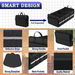 THXEVER trunk organizer with multiple compartments keeps groceries and tools separated