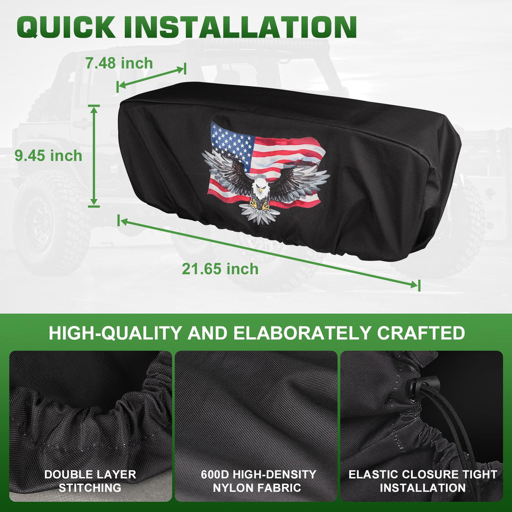 Tiannor winch cover elastic installation shows tool-free setup.