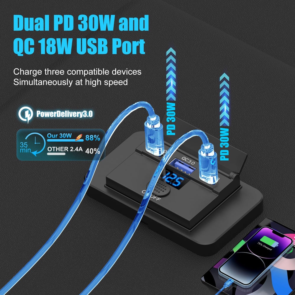 TIANWIDJEW dual USB-C PD 30W ports deliver fast power for devices.