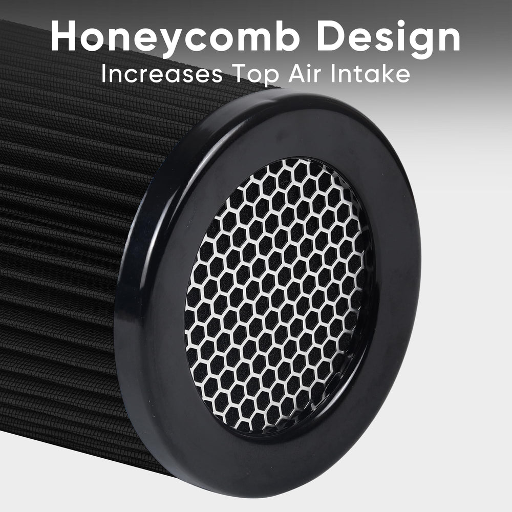 TIEVISHO cone air filter 3-5in inlet showing deep-pleat media for filtration