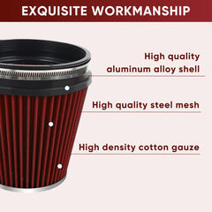 TIEVISHO red cone filter, 7in tall, adds bold under-hood style while filtration.