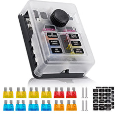 Tigwin 6-way fuse box front view, waterproof housing for 12V systems.