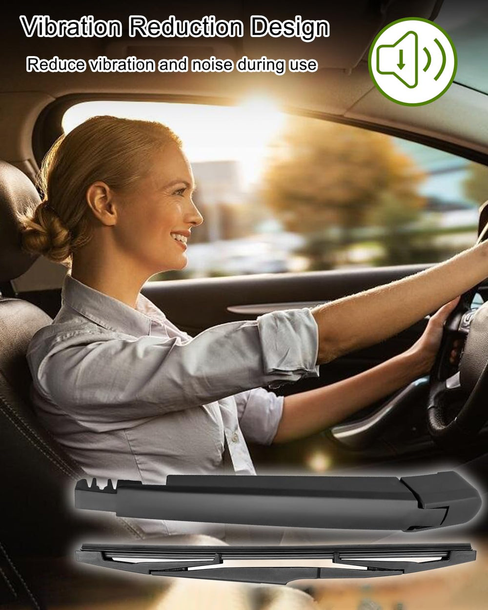 TIKSCIENCE rear wiper arm blade close-up showing weather-resistant rubber for longevity.
