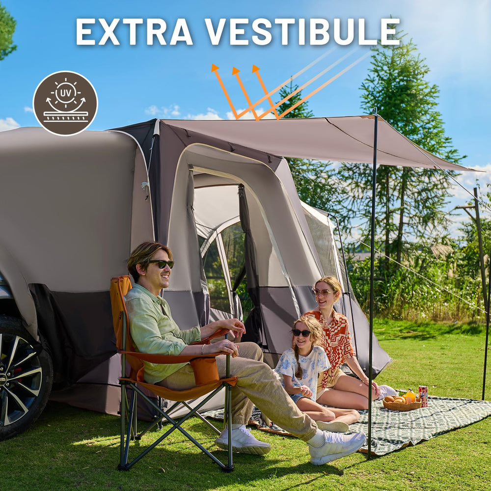 Timber Ridge SUV tent features double doors and mesh panels for airflow