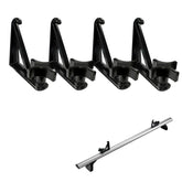 Timilge load stops bracket secures a ladder on a crossbar for stable transport.