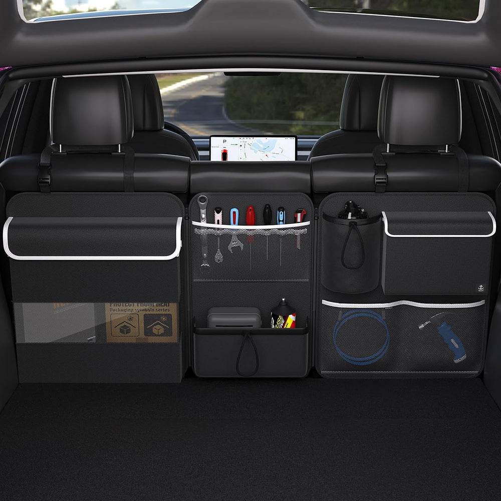 Timoxi back seat trunk organizer in full-size view keeps the trunk tidy and organized.