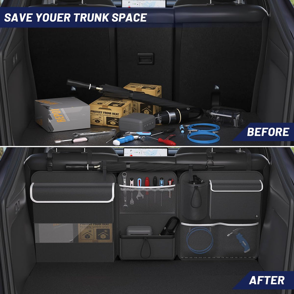 Timoxi trunk organizer made from waterproof Oxford cloth highlights durability and easy cleaning.