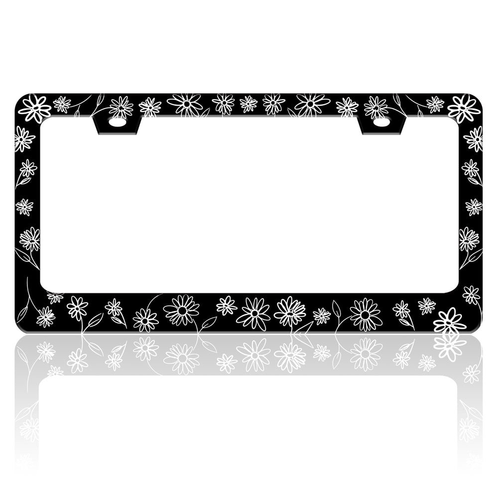 TINALUIN black and white daisies license frame adds floral flair to your license plate