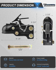 Tinivalee heavy-duty coupler supports up to 15000lbs for rugged trailer setups.