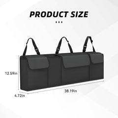 Tioollev trunk organizer hanging from rear seat for easy access