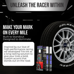 Tire Ink color tire paint pen on car wheel showing white lettering