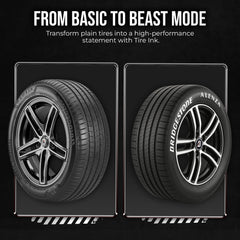 Tire Ink White Tire Paint Pen on-wheel illustrates weatherproof, durable lettering