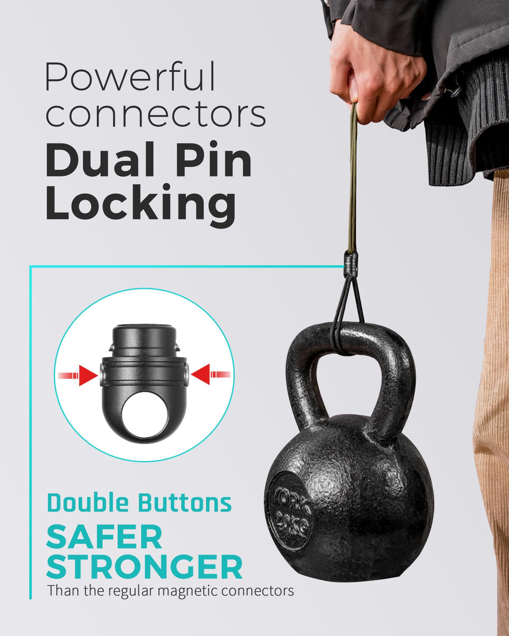 TISUR locking-button safety system prevents accidental separation.